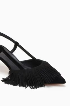 ULLA JOHNSON Shira Fringe Sling Back - Noir -Lila's Closet FA231002 FRINGESLINGBACK NOIR c r web