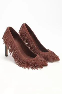 ULLA JOHNSON Inez Fringe High Heel - Mahogany -Lila's Closet FA231004 INEZ FRINGE HIGH HEEL MAHOGANY WEB UPDATE 01