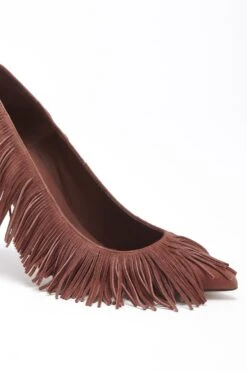 ULLA JOHNSON Inez Fringe High Heel - Mahogany -Lila's Closet FA231004 INEZ FRINGE HIGH HEEL MAHOGANY WEB UPDATE 02