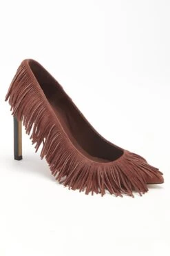 ULLA JOHNSON Inez Fringe High Heel - Mahogany -Lila's Closet FA231004 INEZ FRINGE HIGH HEEL MAHOGANY WEB UPDATE 03