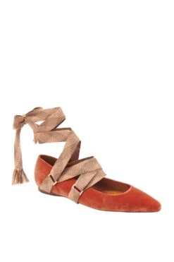 ULLA JOHNSON Arlo Ribbon Ballet Flat - Redwood -Lila's Closet FA231017 RIBBON BALLET AMBER VELVET b r UPDATE