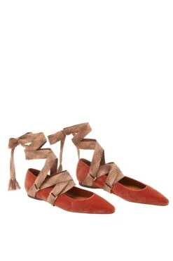 ULLA JOHNSON Arlo Ribbon Ballet Flat - Redwood -Lila's Closet FA231017 RIBBON BALLET AMBER VELVET d r UPDATE