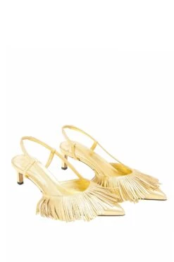 ULLA JOHNSON Shira Fringe Sling Back - Gold -Lila's Closet FA231025 SHIRA FRINGE SLING BACK GOLD c UPDATE