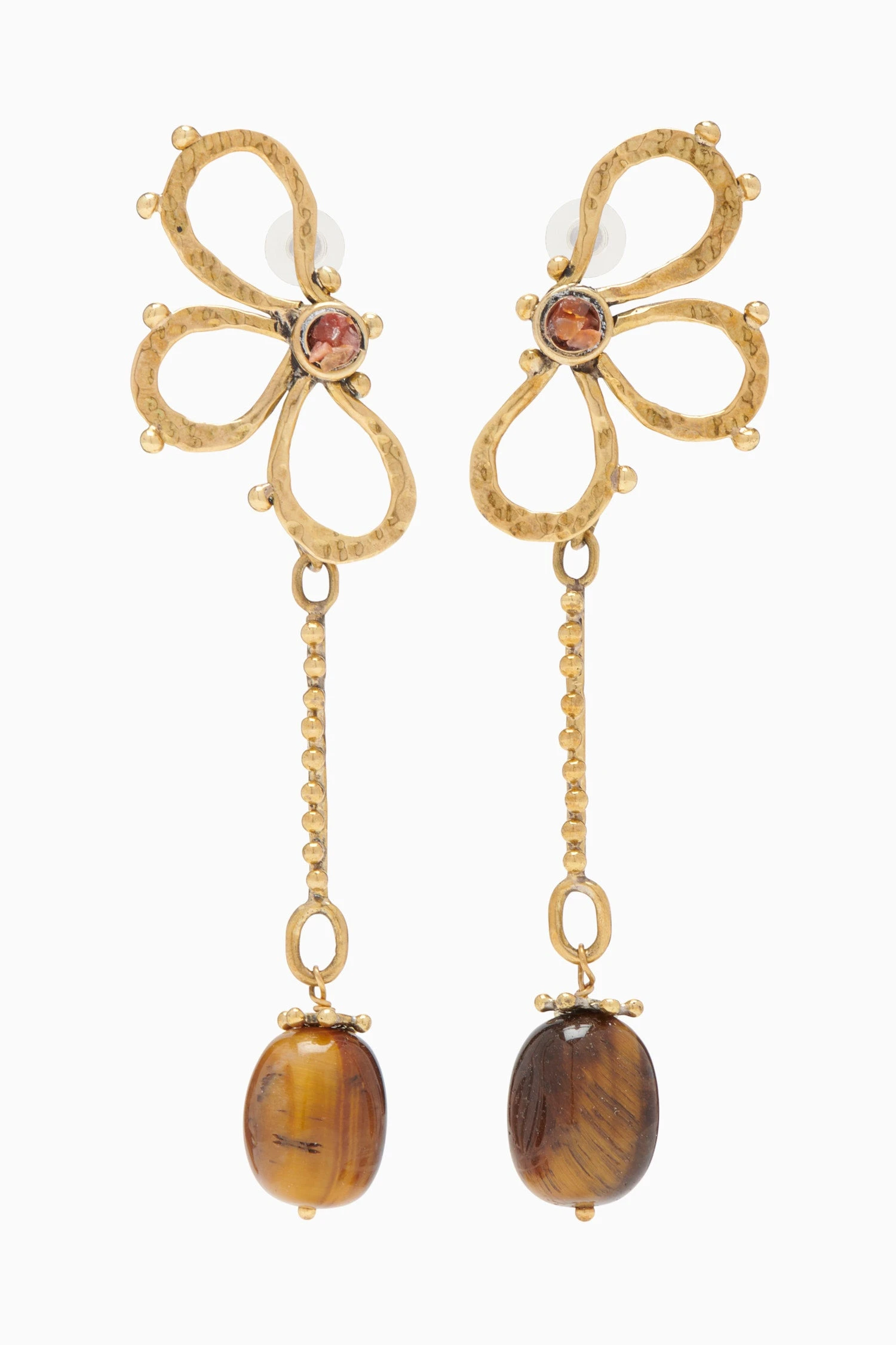 ULLA JOHNSON Hammered Chain Flower Drop Earring - Tiger's Eye 4 ULLA JOHNSON Hammered Chain Flower Drop Earring - Tiger's Eye - Image 2