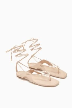 ULLA JOHNSON Romina Shell Laceup Sandal - Powder -Lila's Closet PF231016 ShellLace UpFlat Powder d r web 2d693607 b900 4aed b32b 9d695a05e0fc