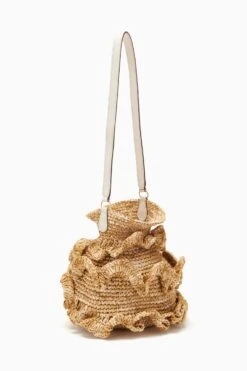 ULLA JOHNSON Ruffled Tulip Basket - Natural -Lila's Closet PF231135 RuchedTulipBucketBag Natural b r web