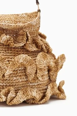 ULLA JOHNSON Ruffled Tulip Basket - Natural -Lila's Closet PF231135 RuchedTulipBucketBag Natural c r web