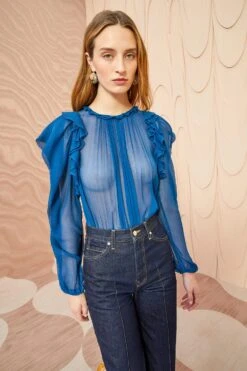 ULLA JOHNSON Elvia Blouse - Sapphire -Lila's Closet ULLA JOHNSON Elvia Blouse SAPPHIRE 05