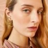 ULLA JOHNSON Hammered Chain Flower Stud - Tiger's Eye -Lila's Closet ULLA JOHNSON HAMMERED CHAIN FLOWER STUD TIGERS EYE 01