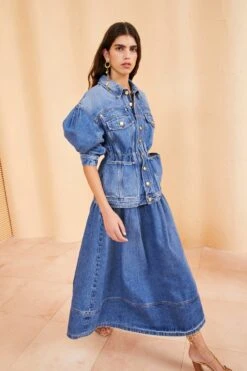 ULLA JOHNSON The Odette Jacket - Danube Medium Indigo Wash 10 ULLA JOHNSON The Odette Jacket - Danube Medium Indigo Wash -Lila's Closet ULLA JOHNSON ODETTE JACKET DANUBE 0012