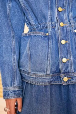 ULLA JOHNSON The Odette Jacket - Danube Medium Indigo Wash 11 ULLA JOHNSON The Odette Jacket - Danube Medium Indigo Wash -Lila's Closet ULLA JOHNSON ODETTE JACKET DANUBE 0148